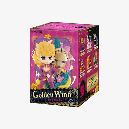 POPMART JoJo's Bizarre Adventure Golden Wind Series Figures Blind Box, this picture is showing the box that it comes in on a white background.