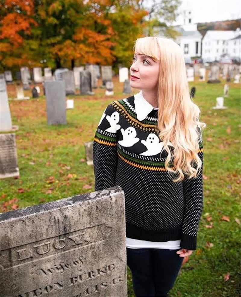 Kawaii Ghost Pattern Knit Sweater