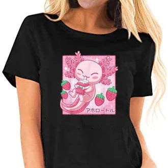 Kawaii Axolotl Strawberry Milk T-Shirt