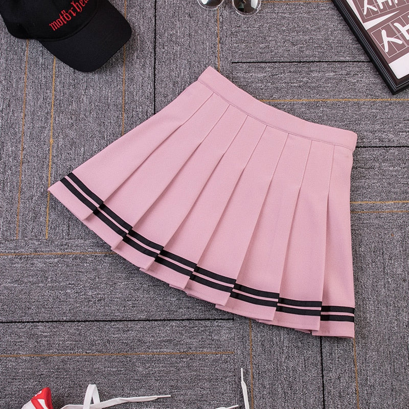 Kawaii Pink High Waist Pleated Skirt