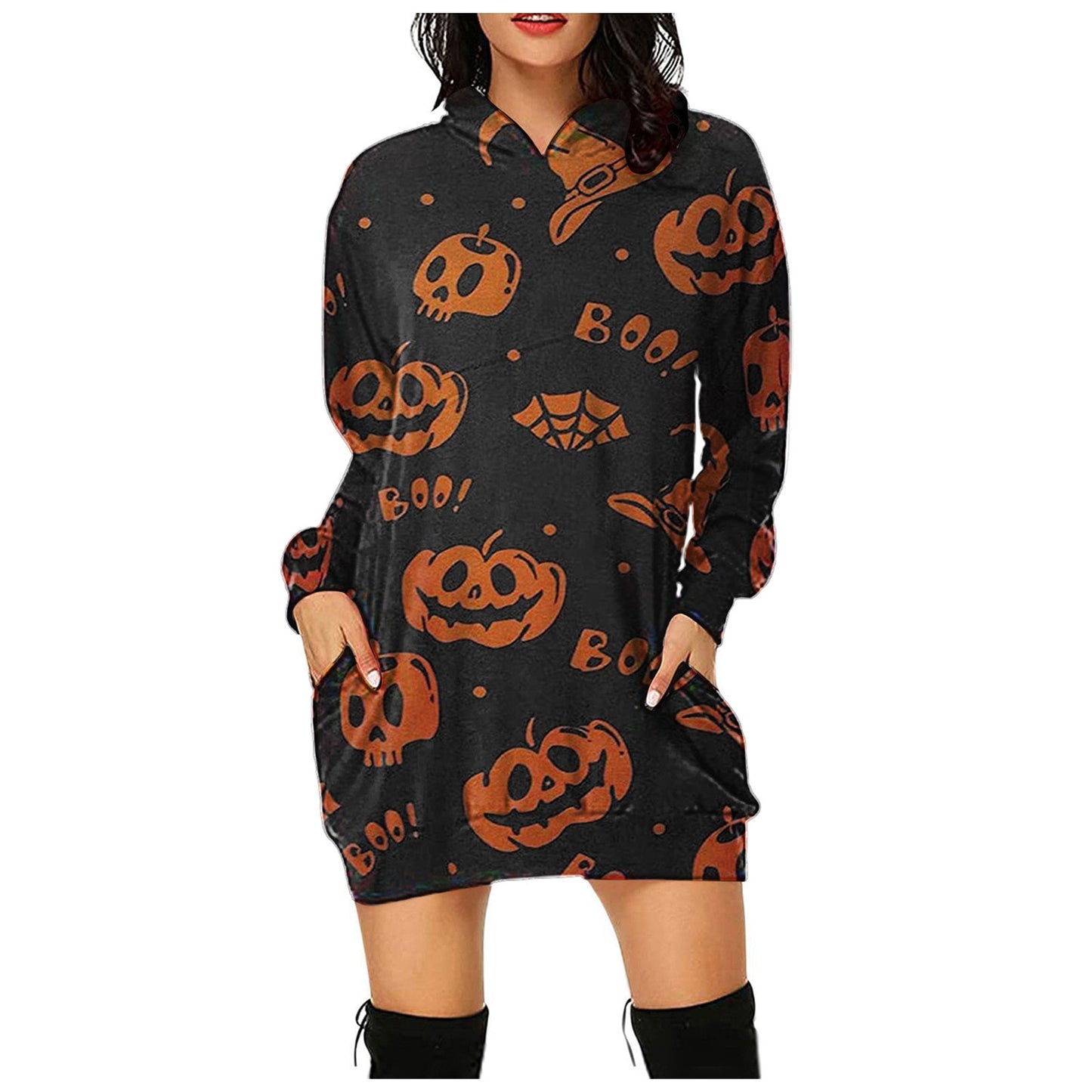 Kawaii Spooky Print Hoodie Dress