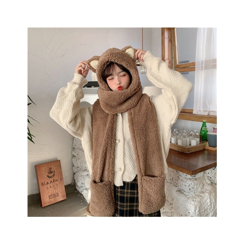 Kawaii Plush Cat Hooded Scarf