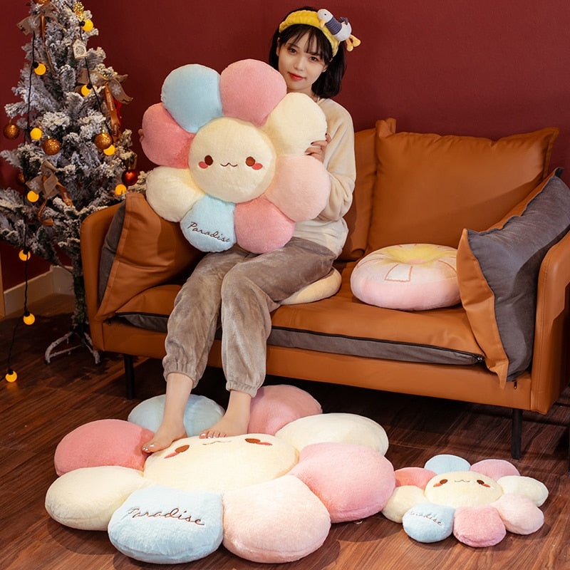 Kawaii Rainbow Flower Plushie Pillow