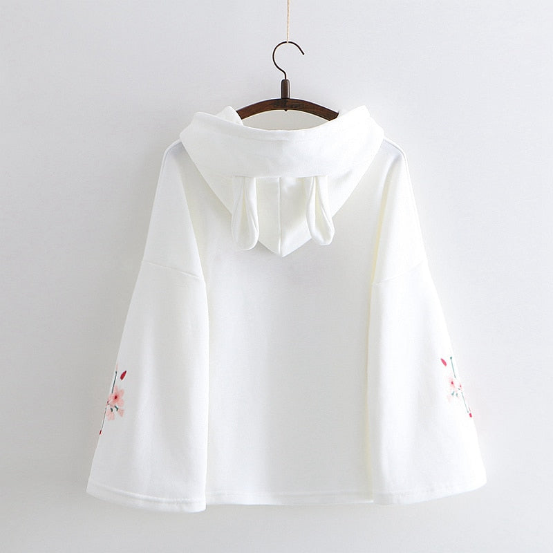Kawaii Sakura Bunny Embroidered Hoodie
