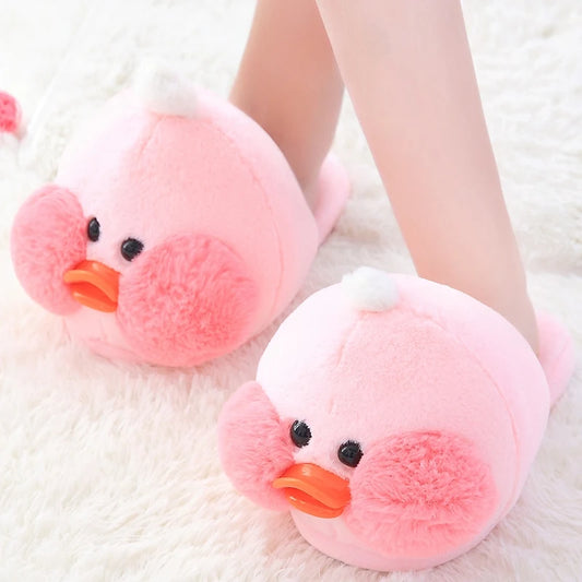 Plush Ducky Slippers in Pink