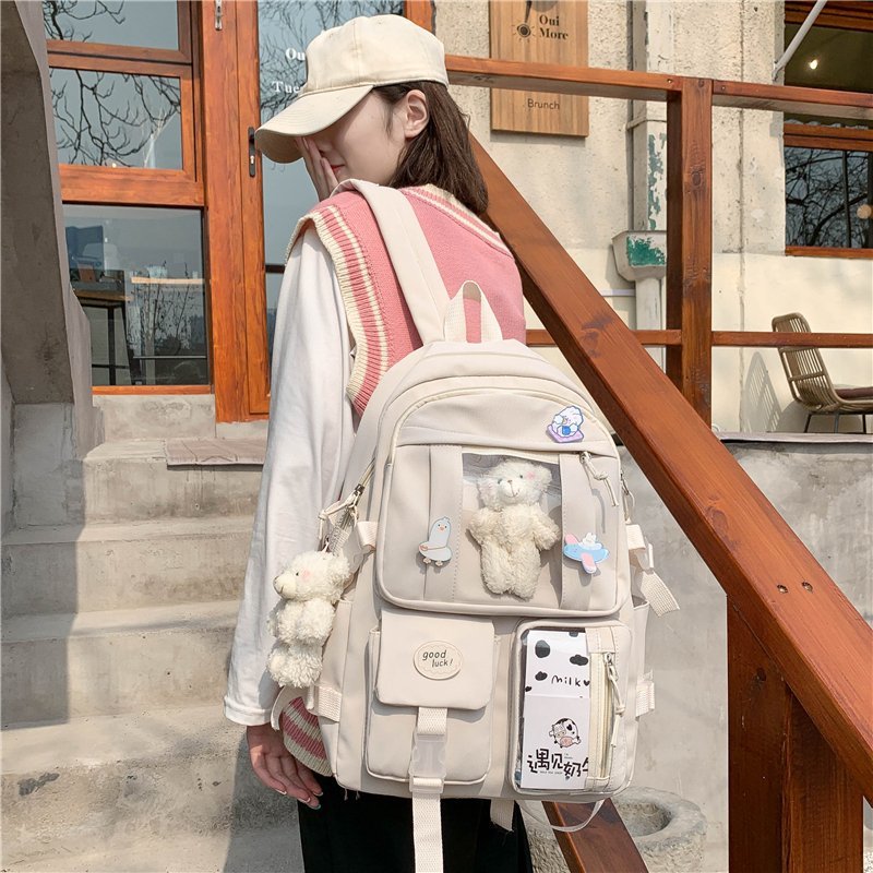 Model Wearing Kawaii Bear Plush Backpack