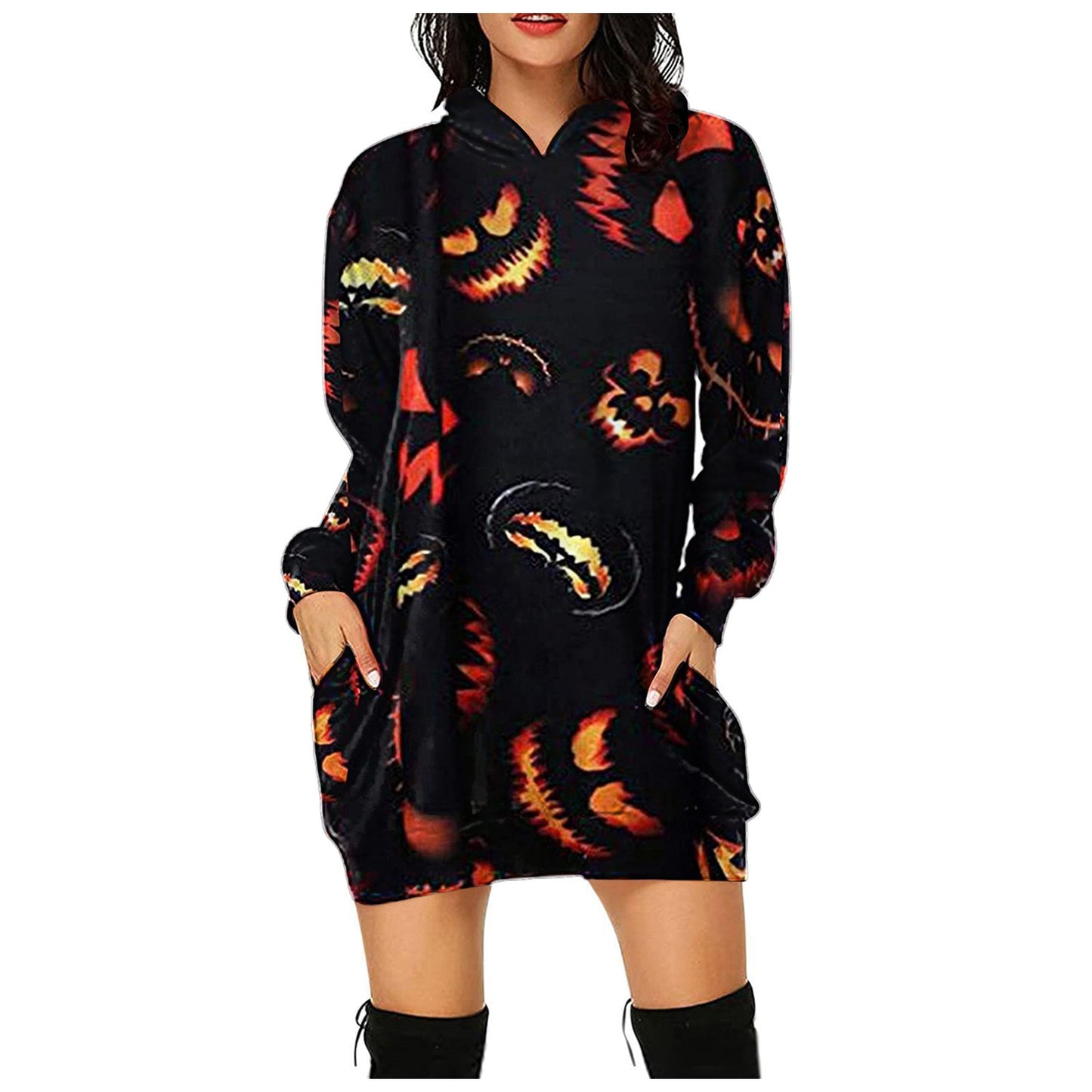 Kawaii Spooky Print Hoodie Dress