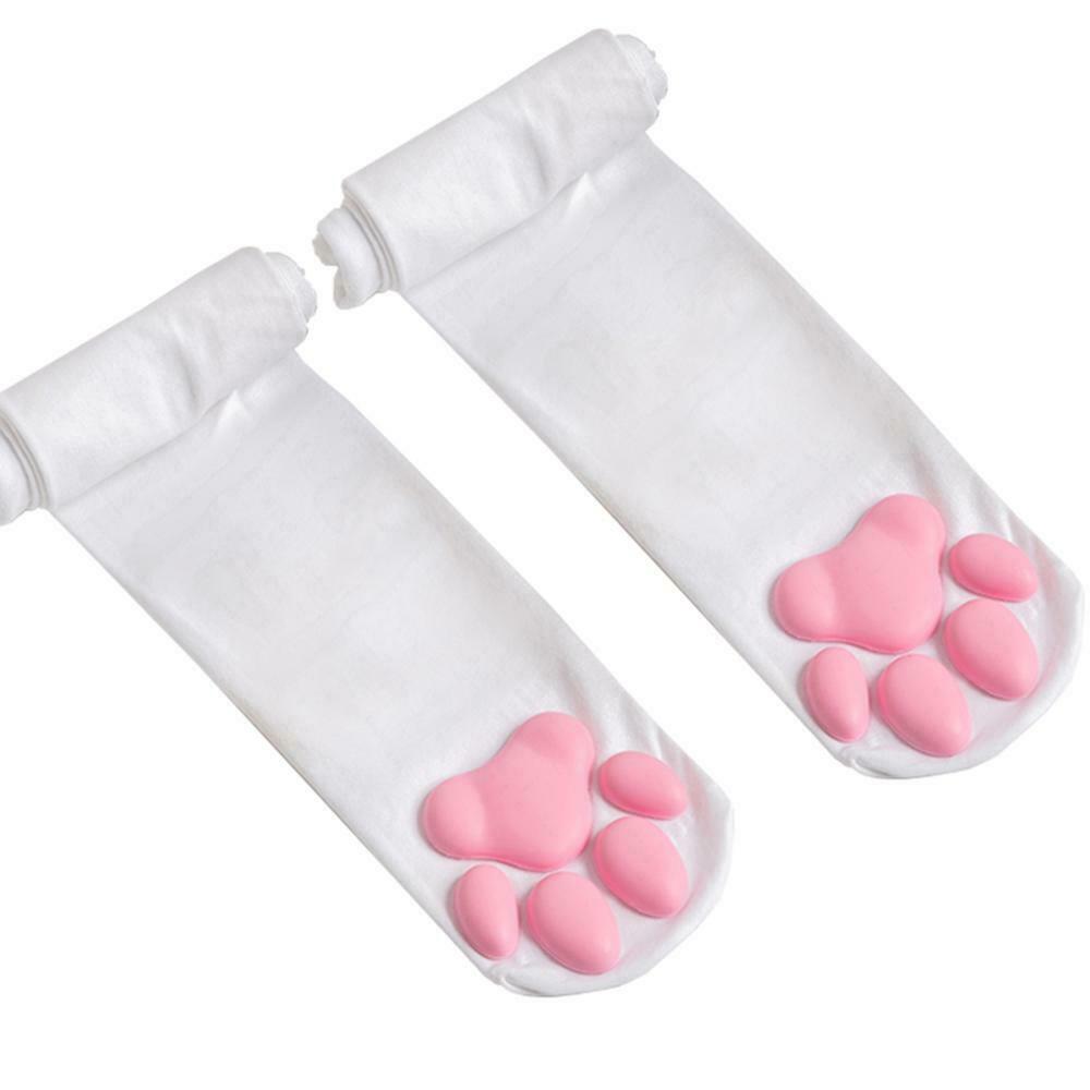 Kawaii Thigh High Cat Paw Stockings in White