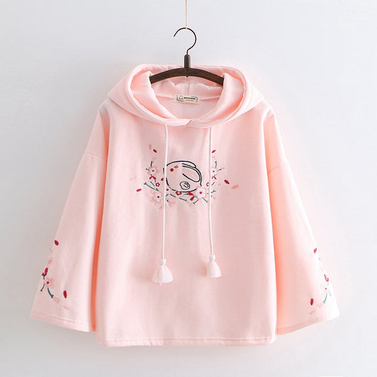 Kawaii Sakura Bunny Embroidered Hoodie