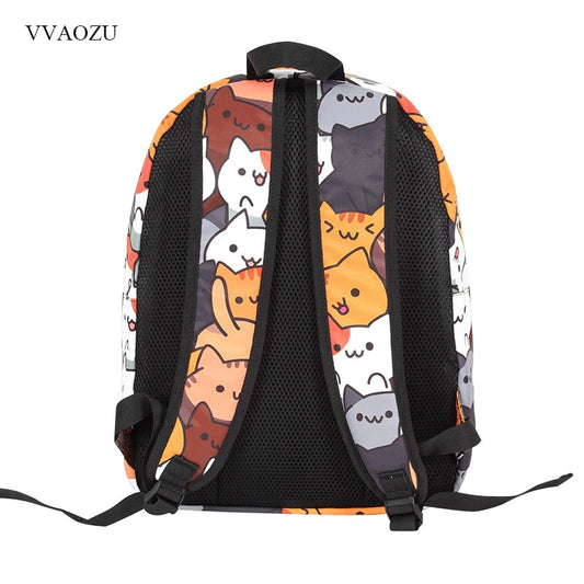 Kawaii Neko Print Backpack Back View