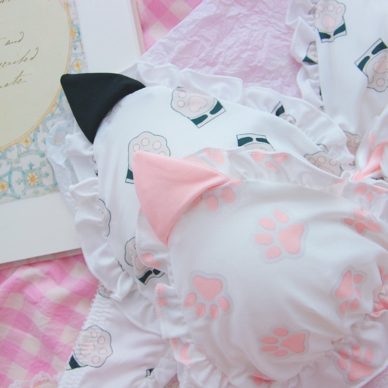 Kawaii Cat Paw & Ears Underwear Set Up Close