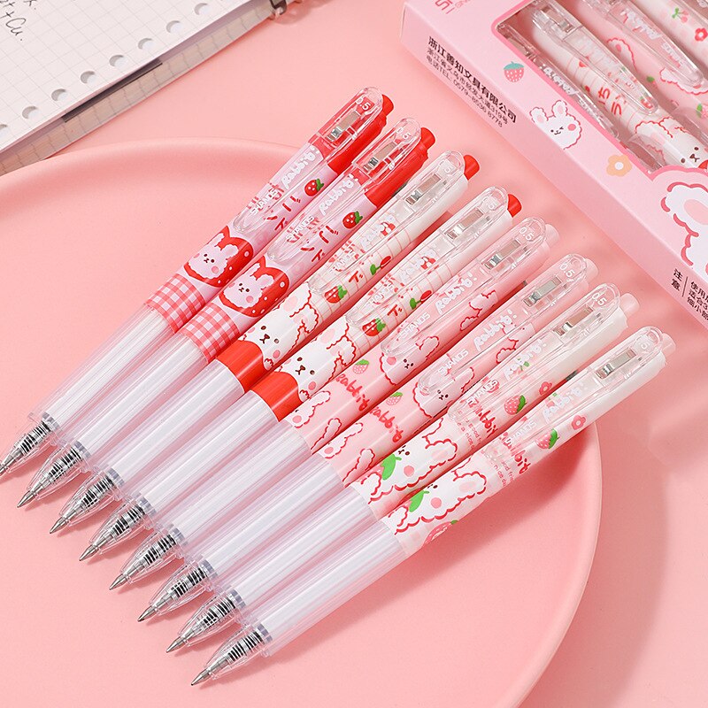 Kawaii Pink Strawberry Bunny Gel Pens