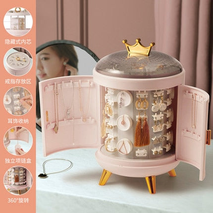 Kawaii Pink Crown Rotating Jewelry Organizer