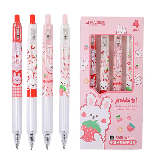 Kawaii Pink Strawberry Bunny Gel Pens
