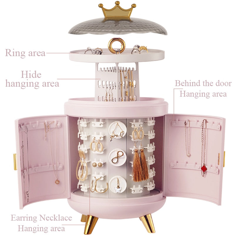 Kawaii Crown Rotating Jewelry Organizer Open