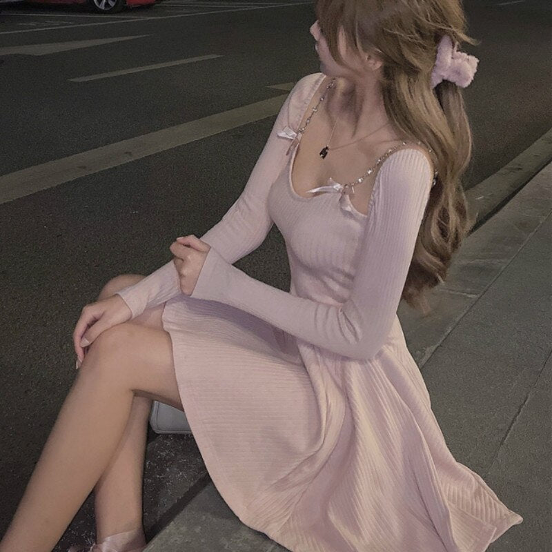 Kawaii Knit One-Piece Ballerina Dress