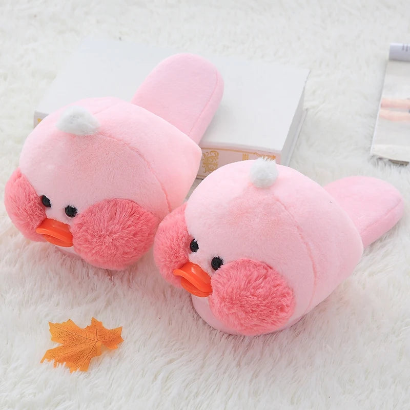 Kawaii Pink Plush Ducky Slippers
