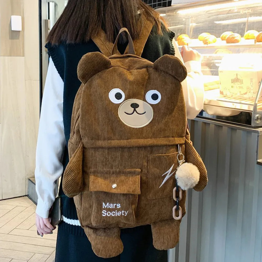 Kawaii Corduroy Bear Backpack