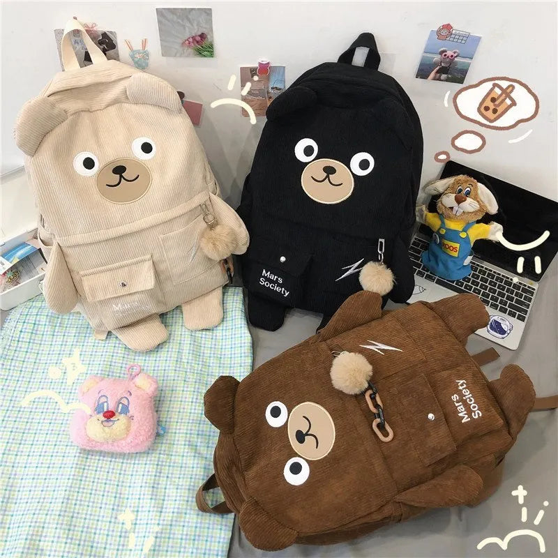 Kawaii Corduroy Bear Backpacks