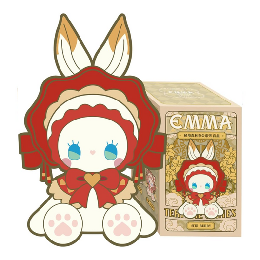kawaii character with red hood and box labeled 'EMMA' on a white background