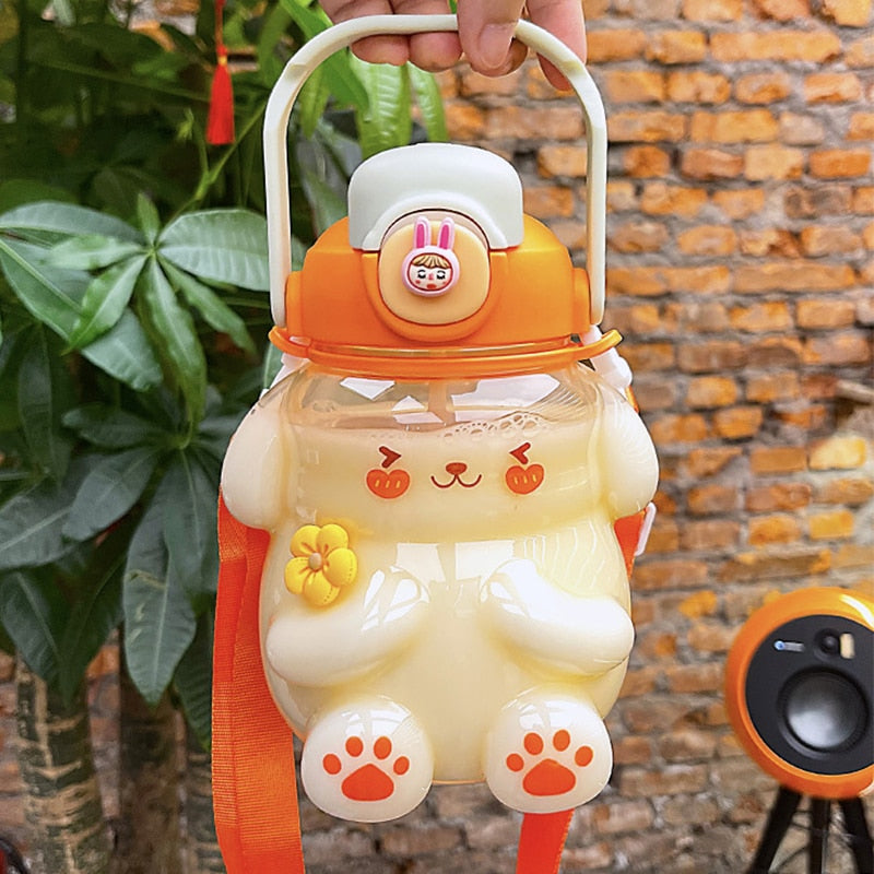 Kawaii Clear Bunny Water Bottle in Orange