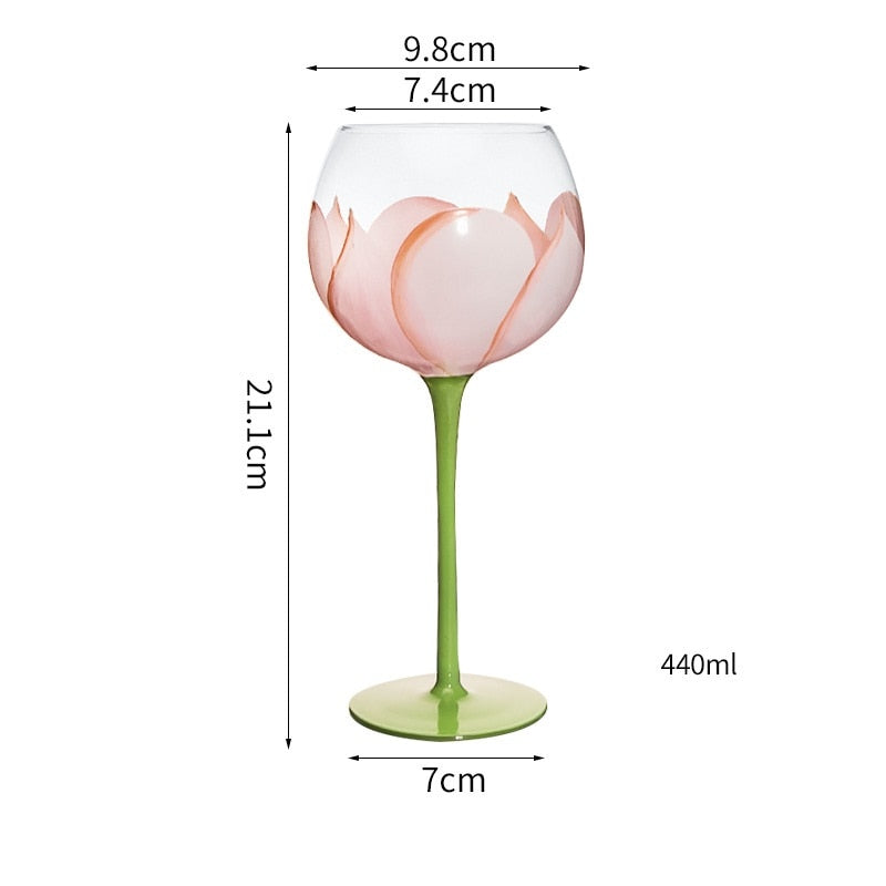 Kawaii Hand Painted Flower Glass Stemware
