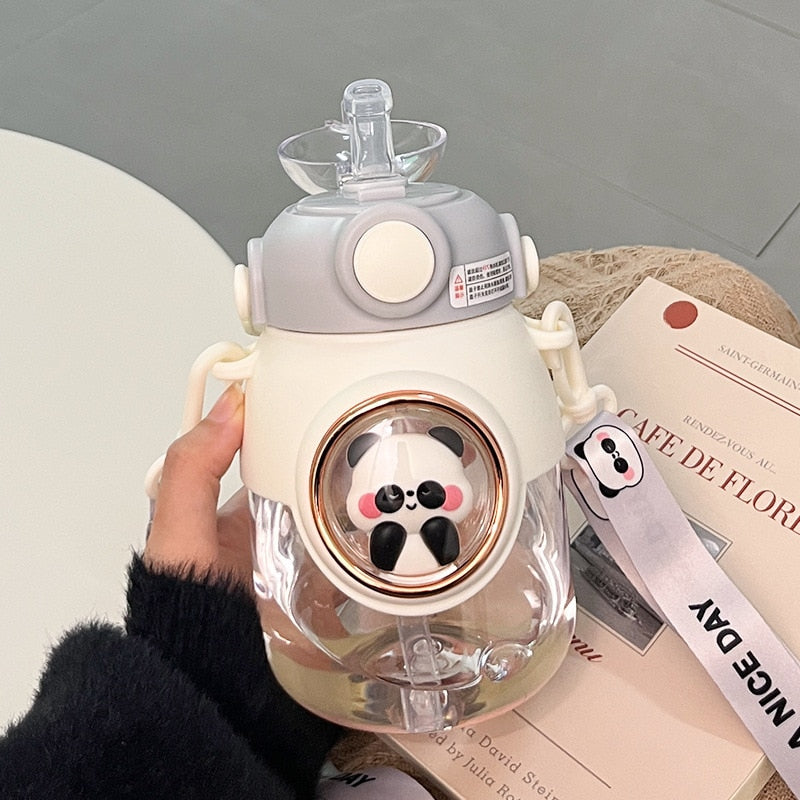 Kawaii Animal Water Bottle With Lid and Straw
