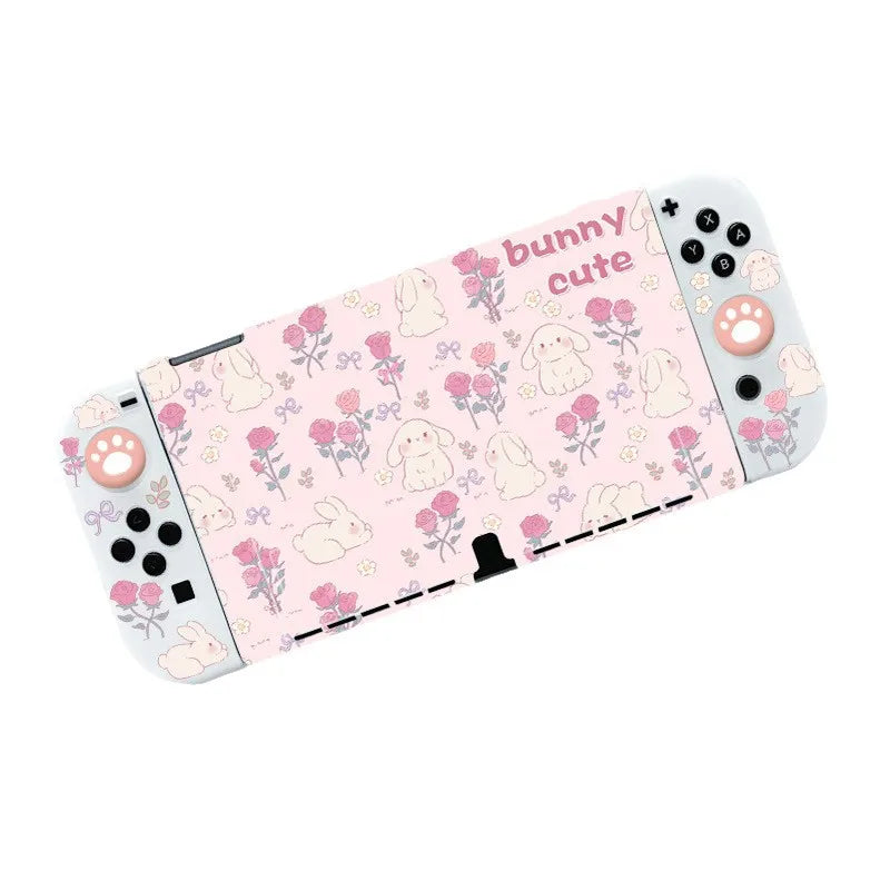 nintendo switch case with bunny and floral design on a white background