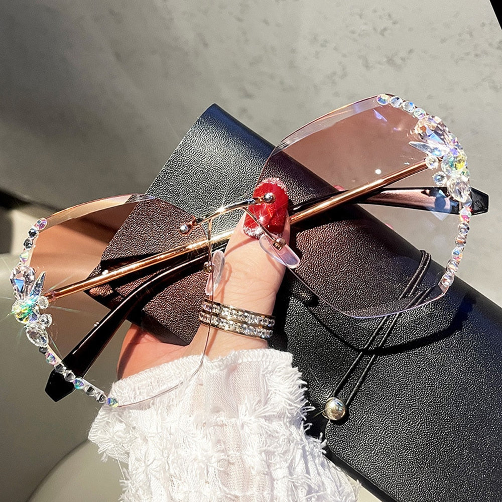 Kawaii Rhinestone Rimless Sunglasses