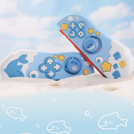 Nintendo switch covers with kawaii sharks on a beach background