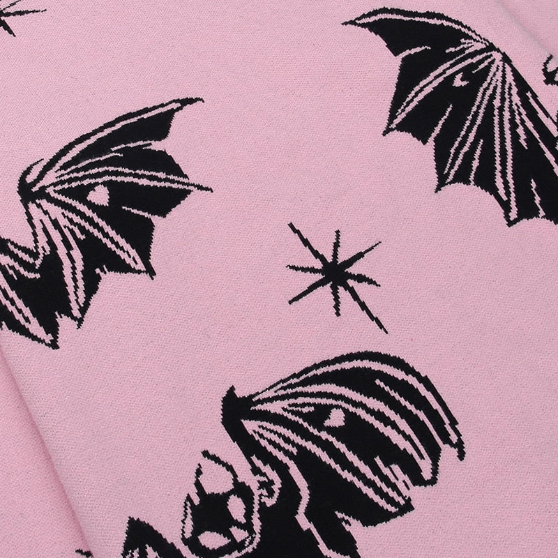 Kawaii Pink Goth Bat Print Sweater