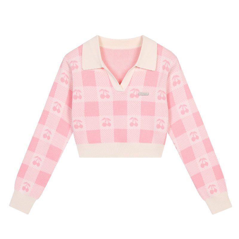Gingham Cherry Collared Sweater