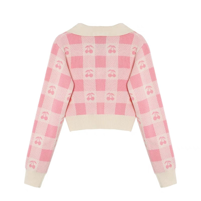 Gingham Cherry Collared Sweater