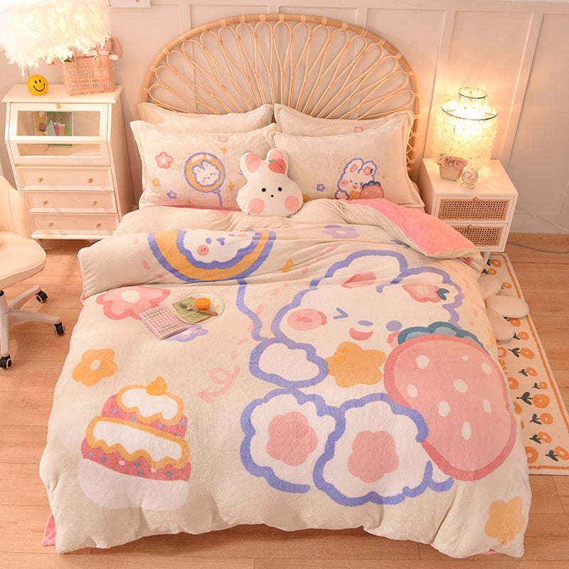 Kawaii Flannel Duvet Cover Sets