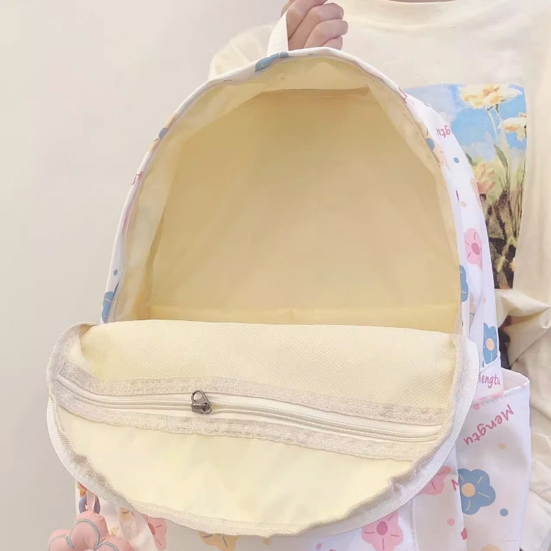 Kawaii Floral Backpack Open