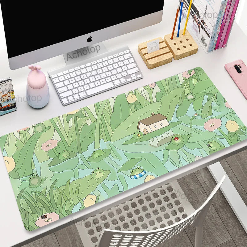 Kawaii Cute Pond Frogs Desk Pad
