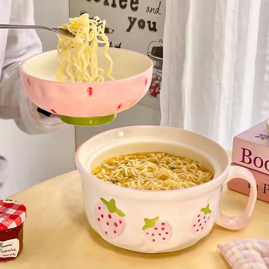 Kawaii Ceramic Strawberry Ramen Bowl