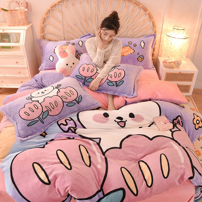 Kawaii Flannel Duvet Cover Sets