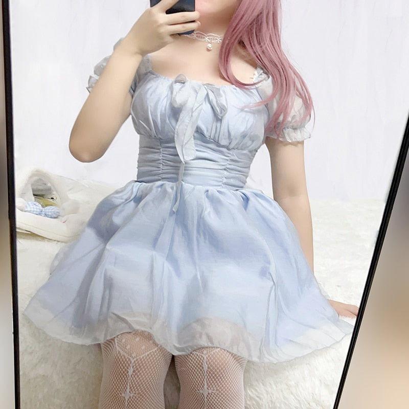 Kawaii Puff Sleeve Mini Dress