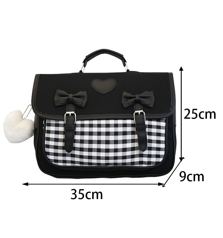 Kawaii Gingham School Bag Dimensions - 35cm x 9cm x 25cm