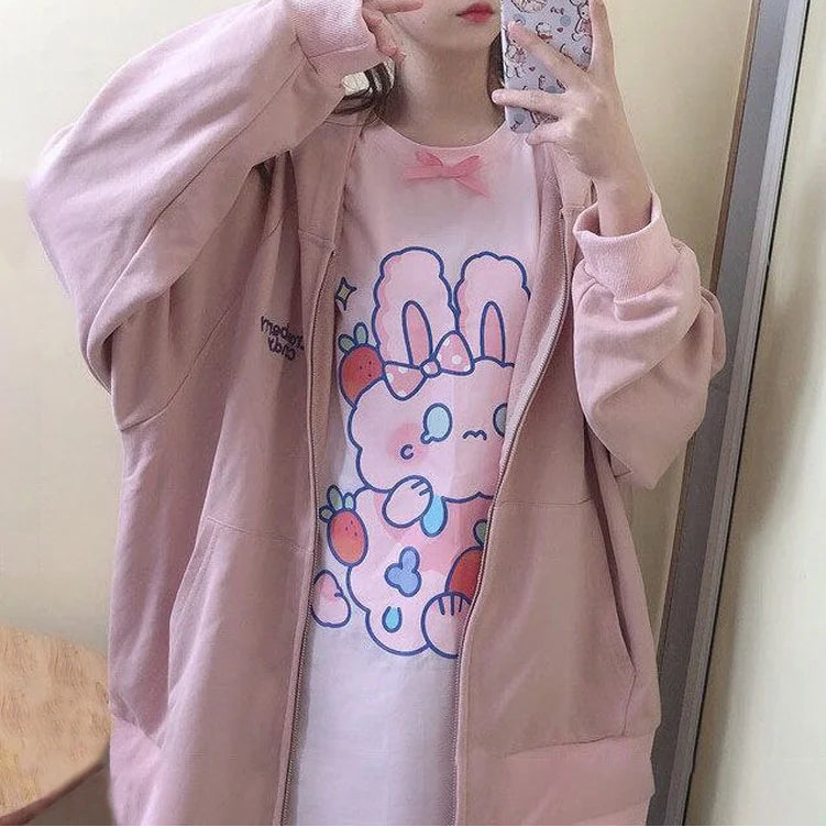 Pink Strawberry Bunny Harajuku T-Shirt