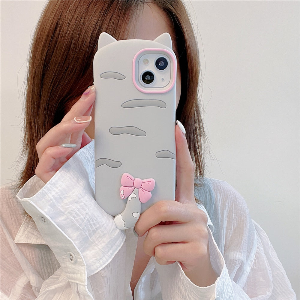 Kawaii Bow Tail Cat iPhone Case