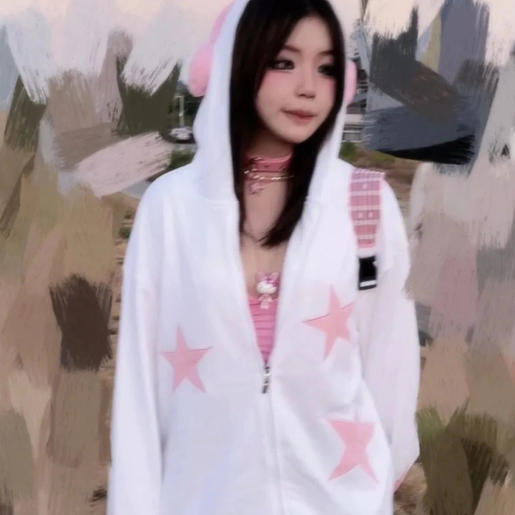 Kawaii White & Pink Star Headphones Hoodie – Kore Kawaii Kawaii White & Pink Star Headphones Hoodie – Kore Kawaii