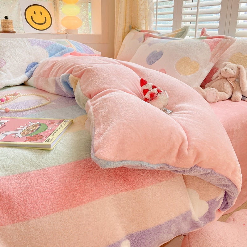 Kawaii Winter Flannel Duvet Cover