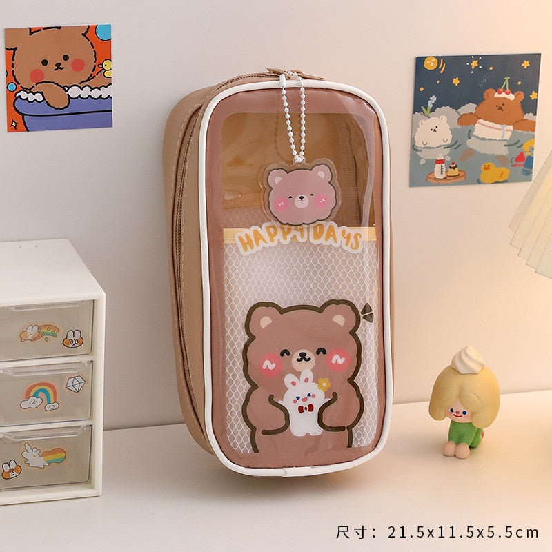 Cute Brown Transparent Pencil Case