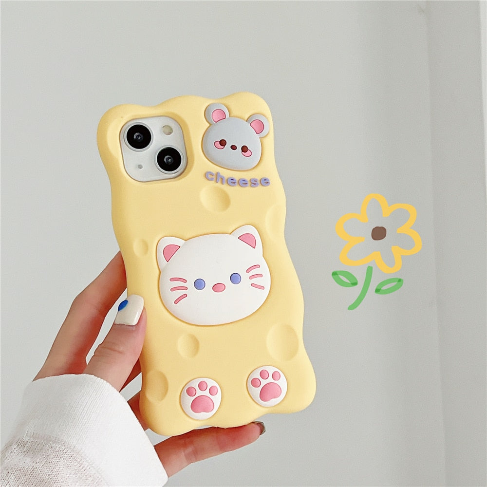 Kawaii Cheese Cat & Mouse iPhone Cover