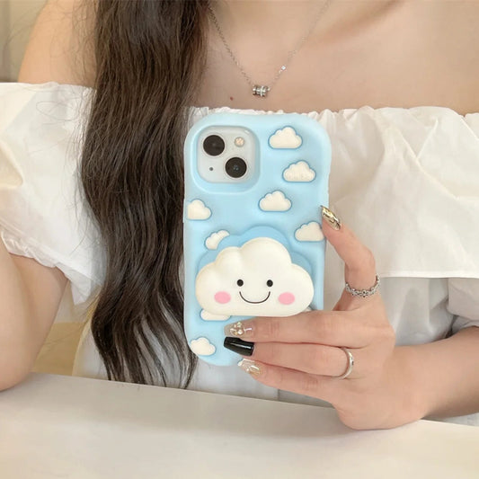 Rear view of a Kawaii iPhone case held by a woman
