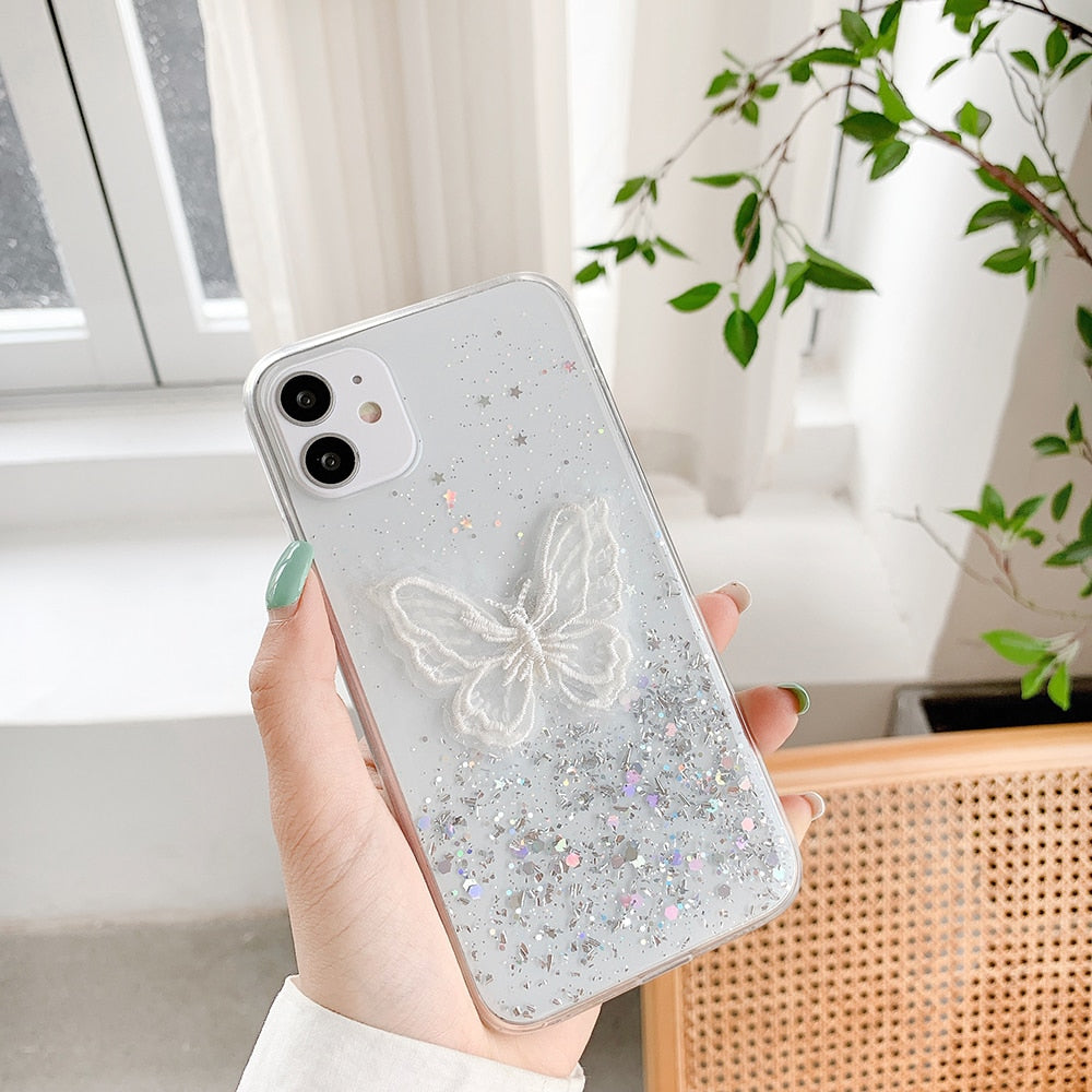 Kawaii Clear Glitter Star Butterfly iPhone Case