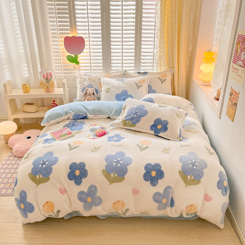 Kawaii Winter Flannel Duvet Cover