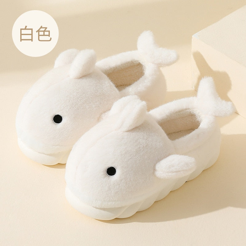 Kawaii White Fluffy Shark Slippers